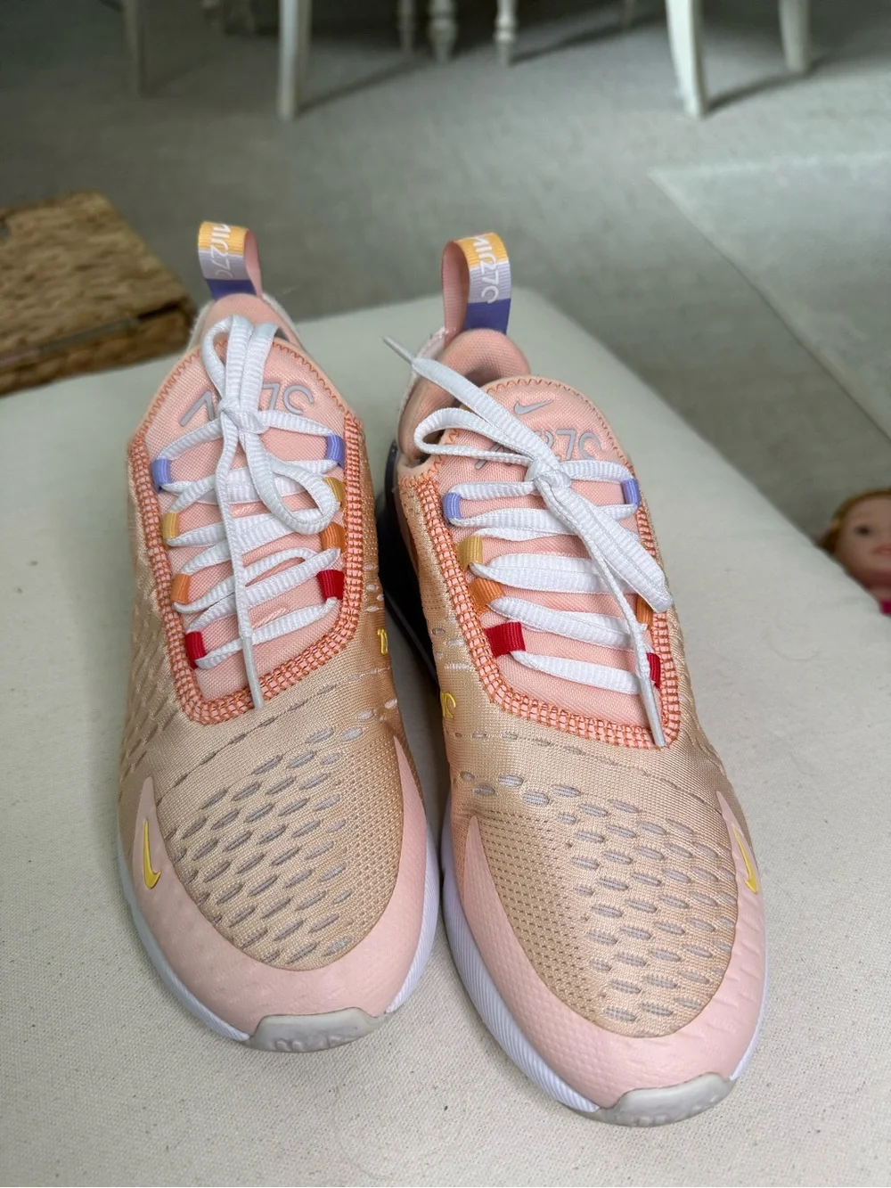 Nike Womens Air Max 270 Peach Pink with Purple and Red Accents